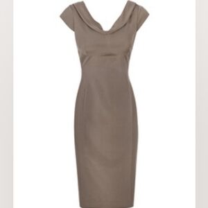 REISS Formal Women Midi Dress Taupe Color Size 4 V Neck Back Zipper Closure